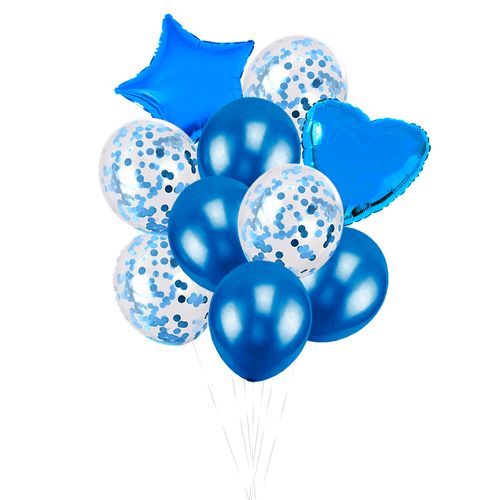 Buquê de Balões Coração e Estrela Azul - 10 unidades