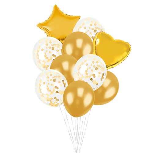 Buquê de Balões Coração e Estrela Dourado - 10 unidades