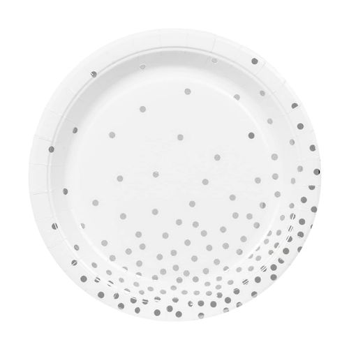 Prato Papel Branco Poá Prata 18cm - 10 unidades