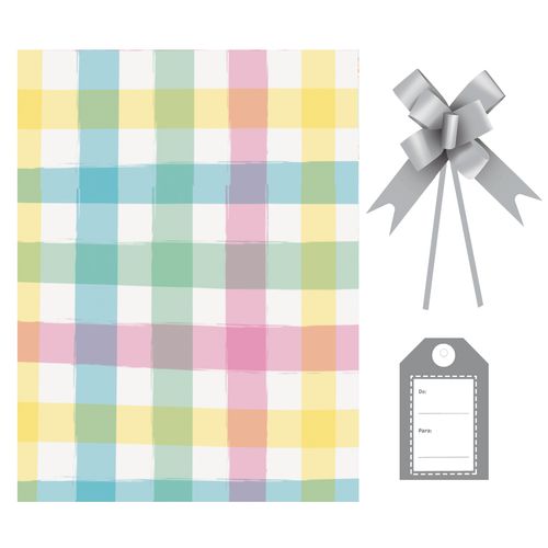 Kit Saco Presente Luz Candy Color com Laço e Tag - 30x44cm