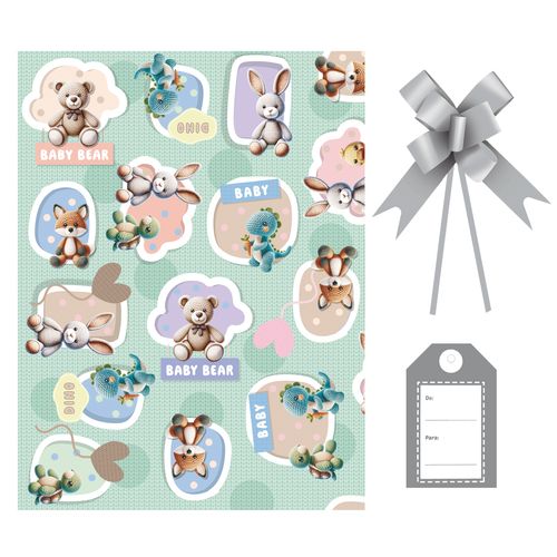Kit Saco Presente Amigurumi com Laço e Tag - 30x44cm