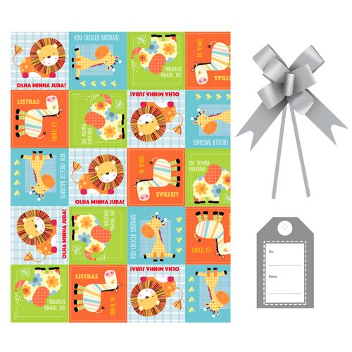 Kit Saco Presente Zoolandia com Laço e Tag - 50x70cm
