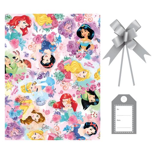 Kit Saco Presente Princesas Disney com Laço e Tag - 30x44cm