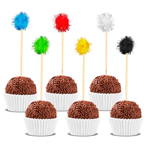 Palito Decorativo Pompom Colorido - 12 unidades