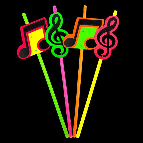 Canudo Notas Musicais Neon - 10 unidades