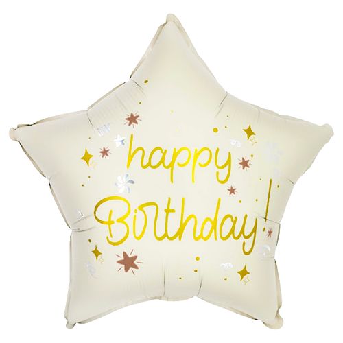 Balão Metalizado Estrela Happy Birthday Creme 18"