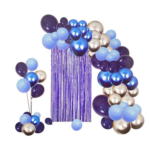 Kit Balões e Cortina Azul e Prata - 70 peças