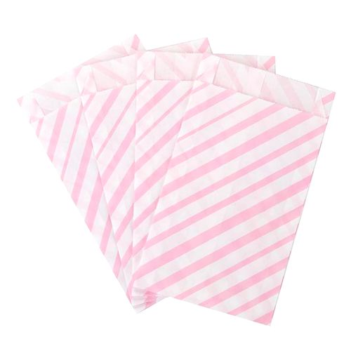 Saco Papel Listrado Rosa Bebê - 50 unidades