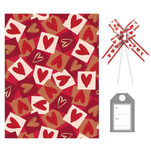 Kit Saco Presente Romântico com Laço e Tag - 30x44cm
