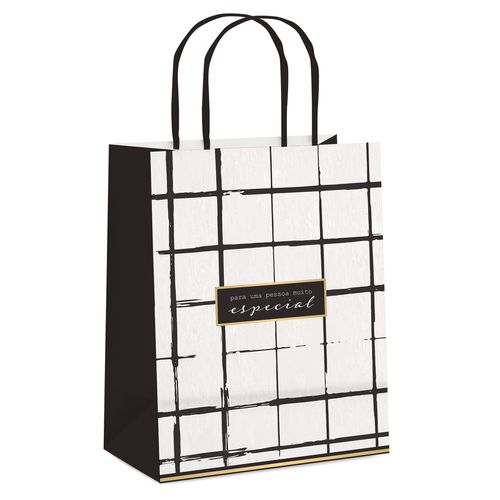 Sacola Papel Grid Preto - G