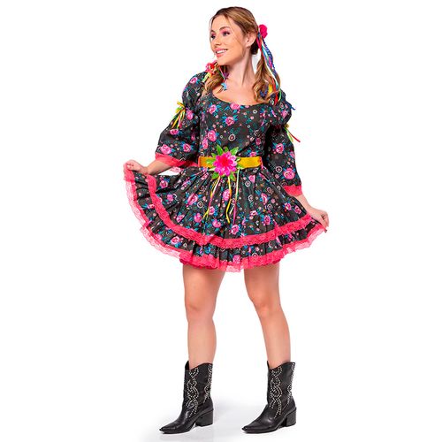 Vestido Junino Adulto Cassis Preto