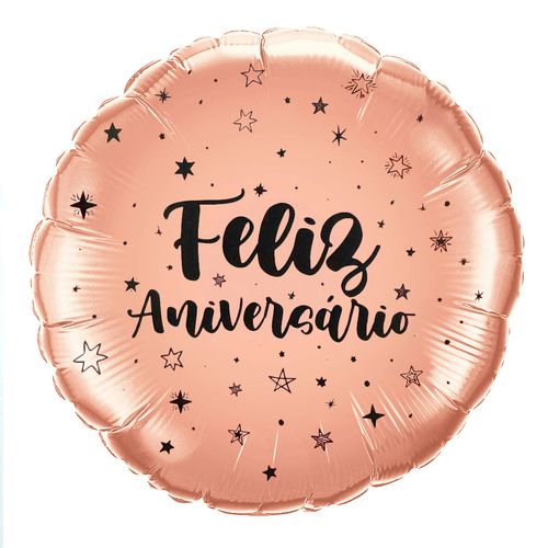 Balão Metalizado Feliz Aniversário Estrelas Rosé Gold 18"