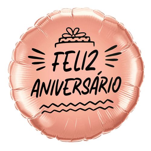 Balão Metalizado Feliz Aniversário Bolo Rosé Gold 18"