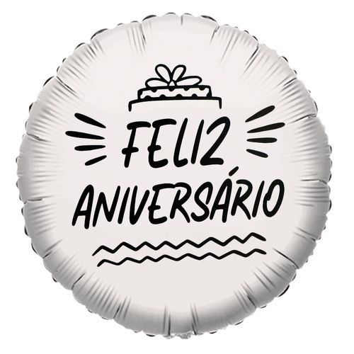 Balão Metalizado Feliz Aniversário Bolo Prata 18"
