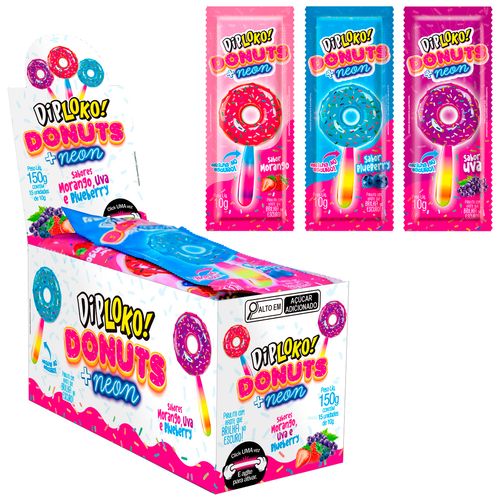 Pirulito Diploko Neon Donuts - 15 unidades