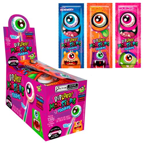 Pirulito Diploko Neon Monsters Olho - 15 unidades
