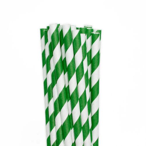 Canudo Papel Listrado Verde Bandeira - 12 unidades