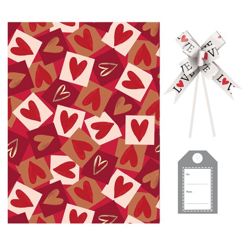 Kit Saco Presente Romântica com Laço e Tag - 50x70cm