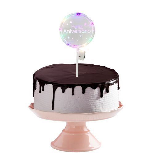 Topo de Bolo com Led Feliz Aniversário