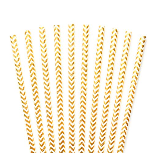 Canudo Papel Chevron Dourado - 12 unidades