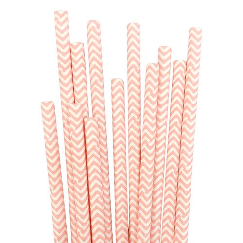 Canudo Papel Chevron Rosa Claro - 12 unidades