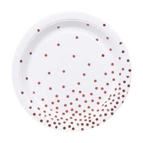 Prato Papel Branco Poá Rosé Gold 18cm - 10 unidades
