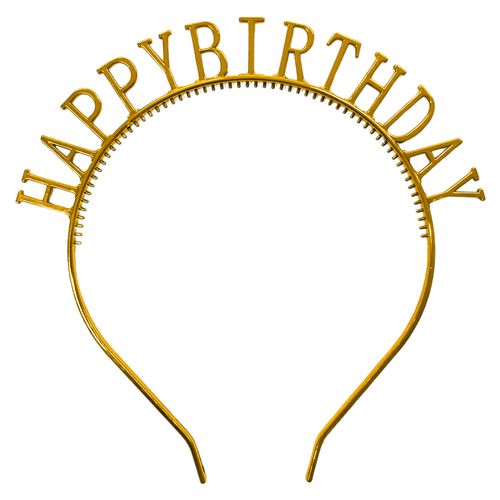 Tiara Happy Birthday Metalizada Dourada