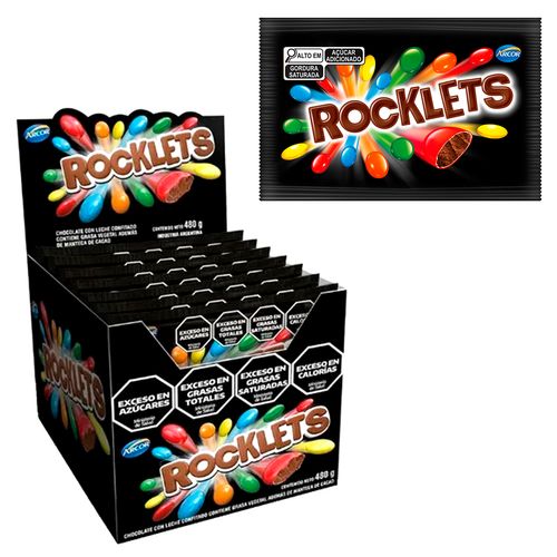Chocolate Confeitado Rocklets Leite - 12 unidades