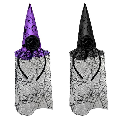 Tiara Chapéu Bruxa com Véu Luxo