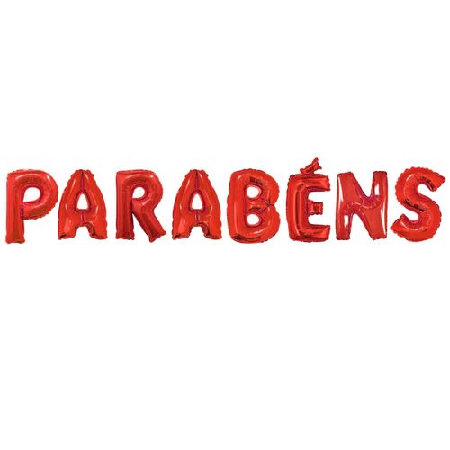 Balão Metalizado Parabéns Vermelho 16"