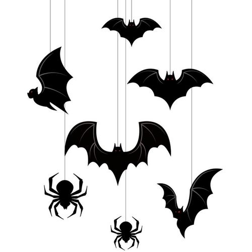 Decoração de Pendurar Morcegos e Aranhas - 07 unidades