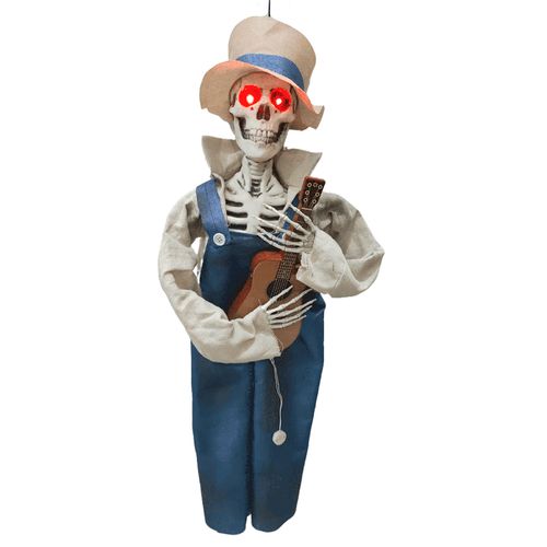 Boneco Esqueleto Músico com Som Luz e Movimento - 80cm