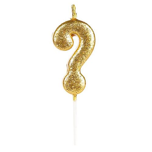 Vela Interrogação Pequena Dourada com Glitter