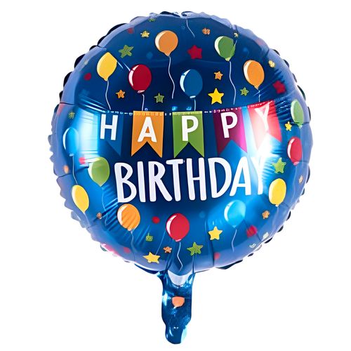 Balão Metalizado Happy Birthday Balões Azul 18"