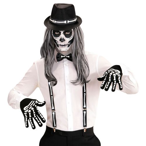 Kit Esqueleto - Suspensório, Gravata e Luva