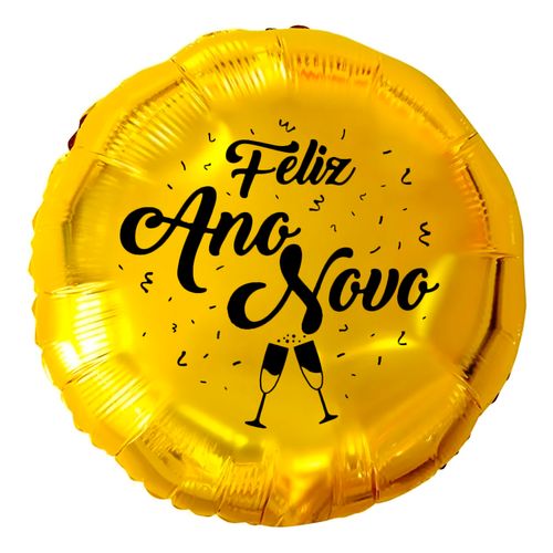 Balão Metalizado Feliz Ano Novo Dourado 18"