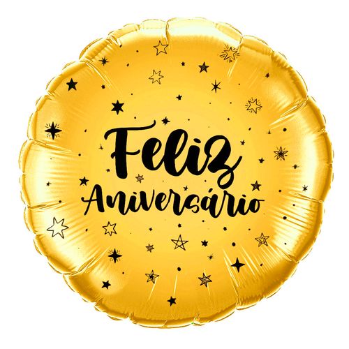 Balão Metalizado Feliz Aniversário Estrelas Dourado 18"