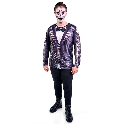 Fantasia Camiseta Smoking Caveira Mexicana Adulto