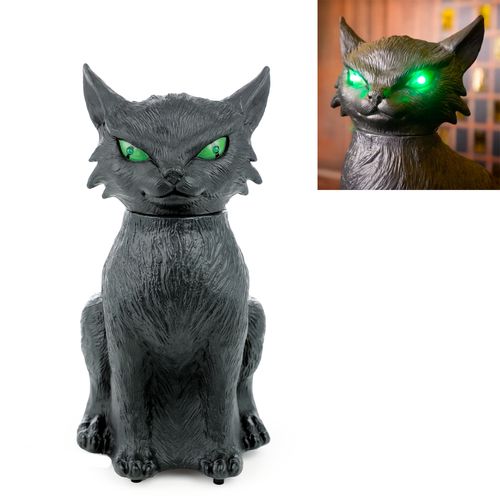 Estátua Gato Preto com Som Luz e Movimento - 34cm