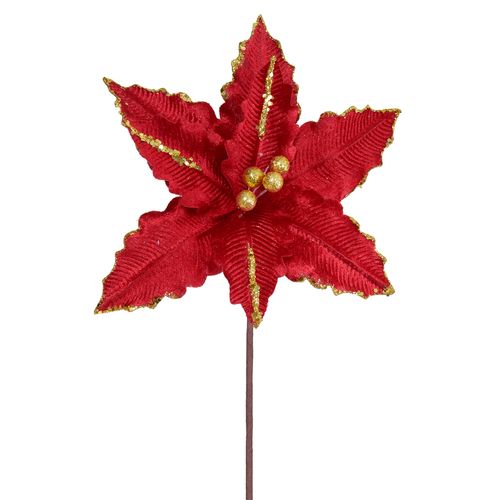 Flor Natalina Bico de Papagaio Vermelha e Dourada Glitter - 30cm