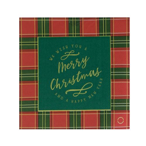 Guardanapo Natal Merry Christmas Xadrez - 20 unidades