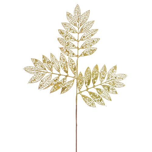 Haste Folhagem com Glitter Dourado - 72cm