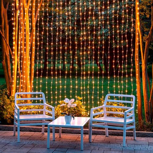 Cortina 1800 LED Fio de Fada Luz Fixa Branco Quente Bivolt - 3x3m