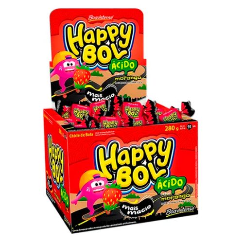 Chicle Happy Bol Ácido Morango 140g