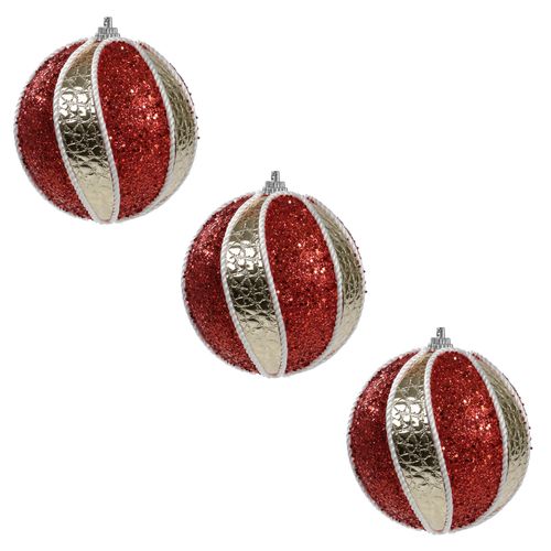 Bola de Natal Gomos Glitter Vermelha e Dourada 8cm - 03 unidades