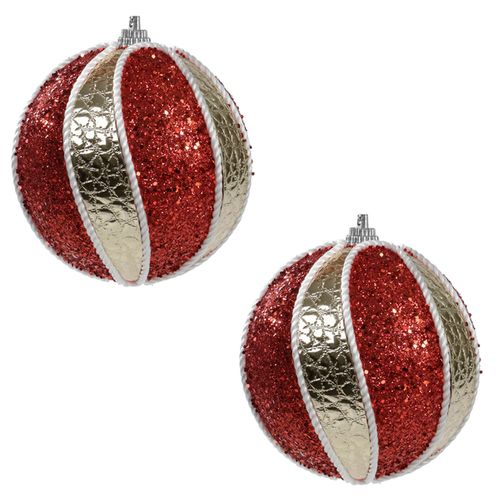 Bola de Natal Gomos Glitter Vermelha e Dourada 10cm - 02 unidades