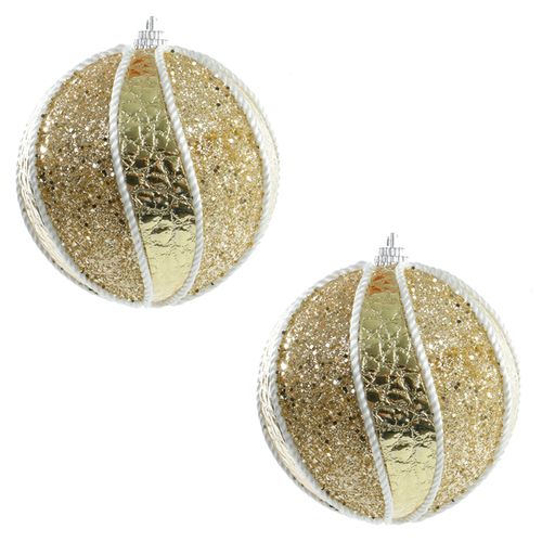 Bola de Natal Gomos Glitter Dourado 10cm - 02 unidades