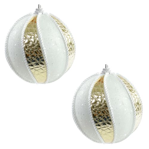 Bola de Natal Gomos Glitter Branco e Dourado 10cm - 02 unidades