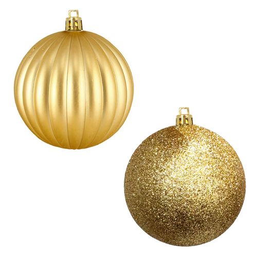 Bola de Natal Gomos e Glitter Dourada 10cm - 02 unidades