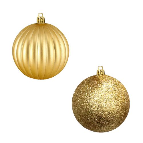 Bola de Natal Gomos e Glitter Dourada 8cm - 04 unidades